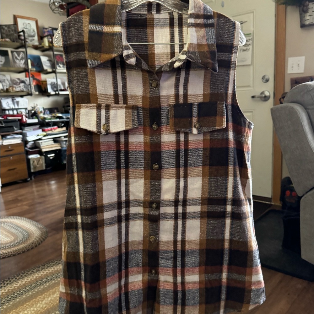 Plaid Button-Up Vest